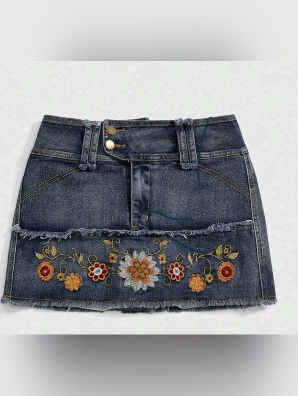 ROMWE Floral Embroidered Denim Mini Skirt
